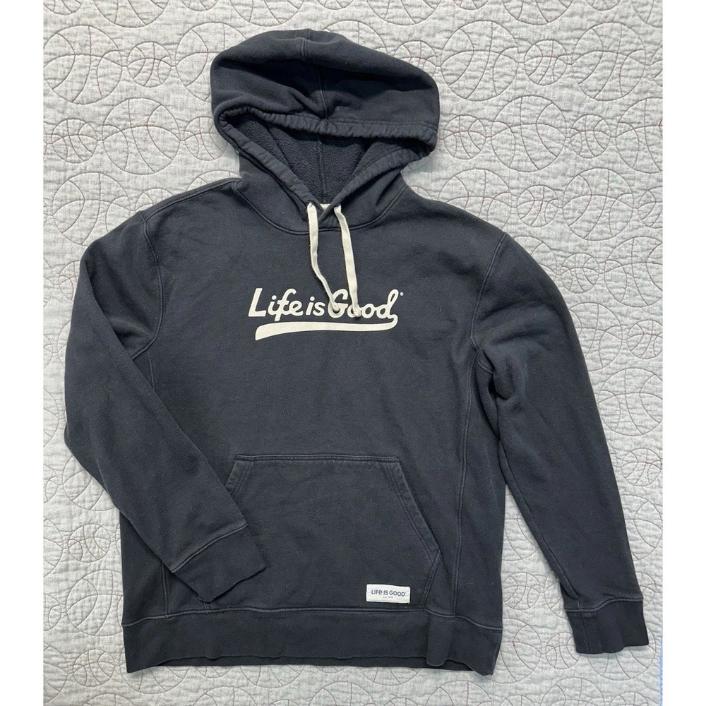 Life Is Good Hoodie Black Ballyard Script‎ Simply True Fleece / Mens Large